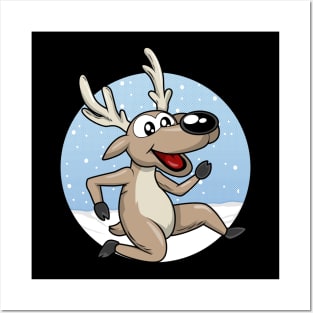 Funny reindeer in the snow Posters and Art